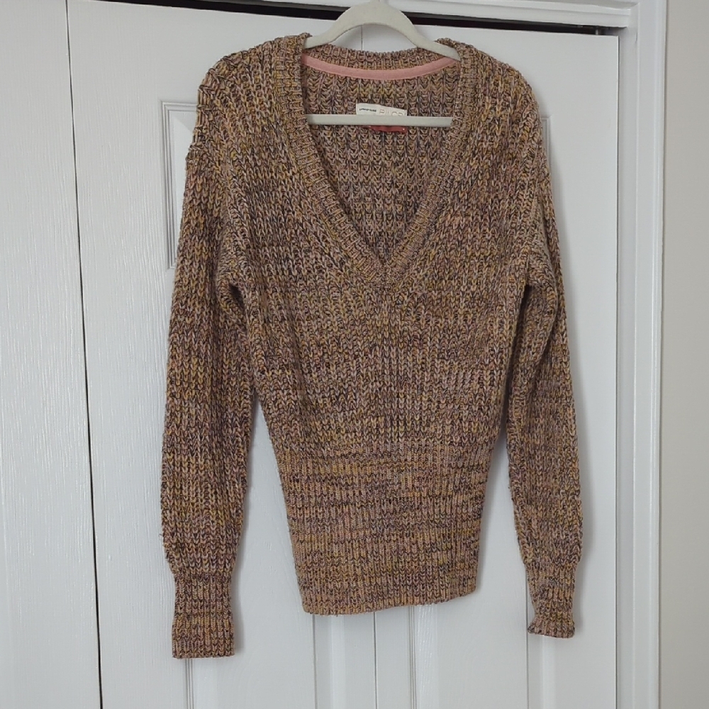 Pilcro V-Neck Sweater - Brown and Tan